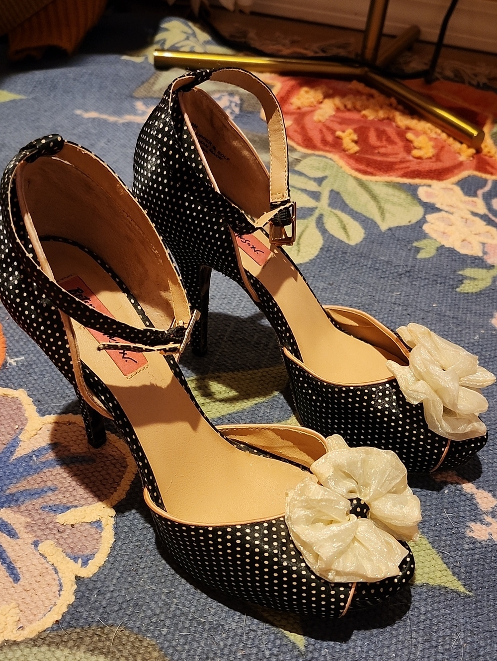 Betsey Johnson Black & White Polka Dot Peep Toe Heels